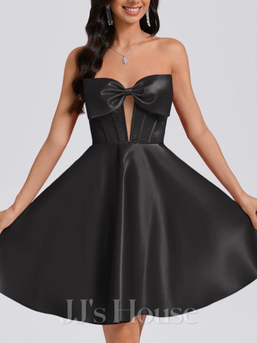 Strapless Black Bow-Front Fit & Flare Dress